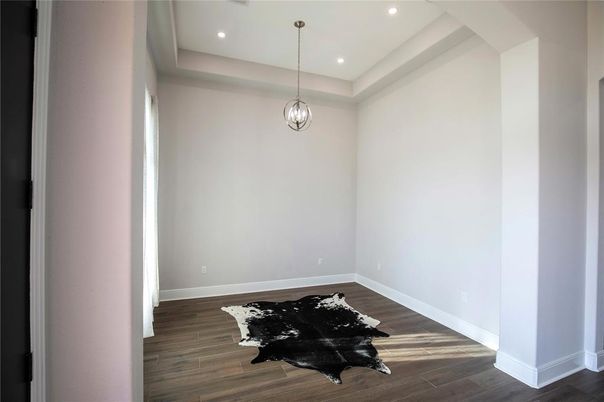 Empty room, Interior, Pendant Lights, Recessed Lighting, Wood Texture Flooring