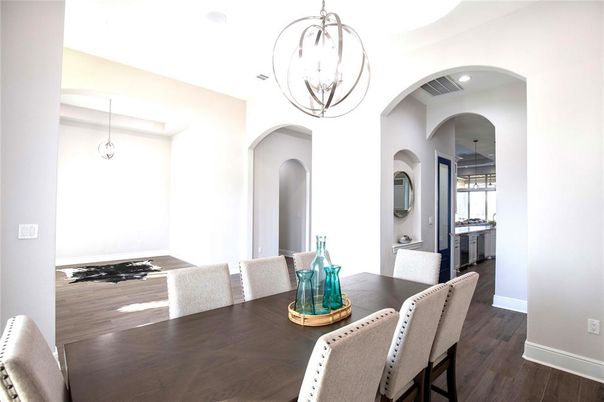 Dining room, Interior, Pendant Lights, Wood Texture Flooring