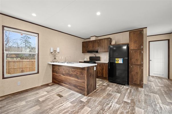 Interior, Kitchen, Recessed Lighting, Wood Texture Flooring