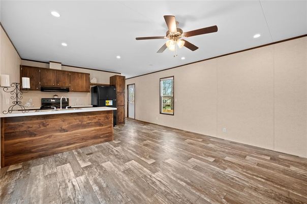 Interior, Kitchen, Recessed Lighting, Wood Texture Flooring