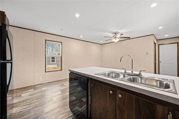 Interior, Kitchen, Recessed Lighting, Wood Texture Flooring