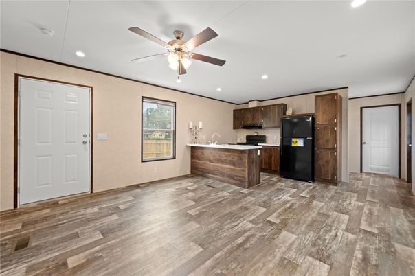 Interior, Kitchen, Recessed Lighting, Wood Texture Flooring