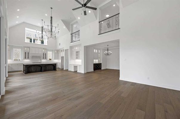 Chandelier, Interior, Kitchen, Pendant Lights, Recessed Lighting, Wood Texture Flooring