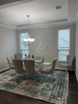 Chandelier, Dining room, Interior, Wood Texture Flooring