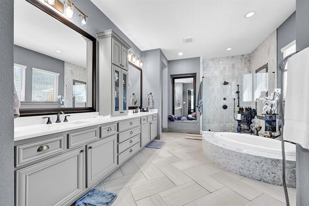 Bathroom, Dual Sink Vanities, Glass Shower, Interior, Recessed Lighting