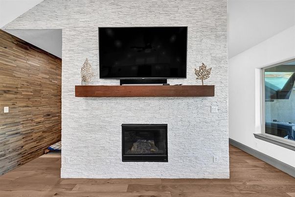 Fireplace, Interior, Stone Walls, Wood Texture Flooring, Wooden Walls