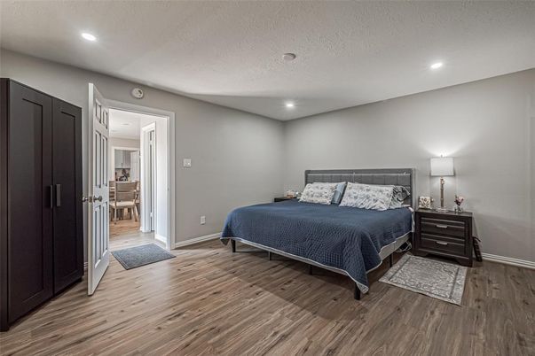 Bedroom, Interior, Recessed Lighting, Wood Texture Flooring