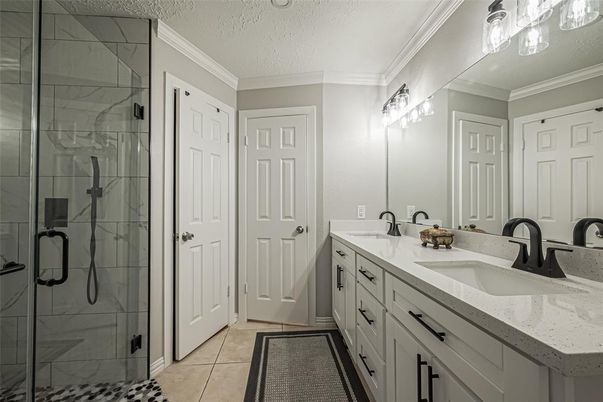 Bathroom, Dual Sink Vanities, Glass Shower, Interior