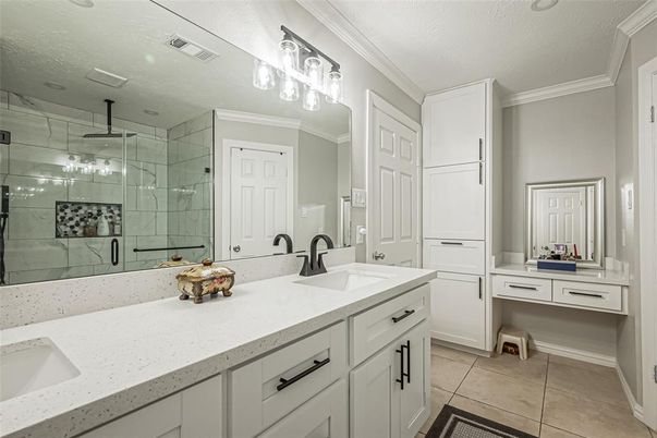 Bathroom, Dual Sink Vanities, Glass Shower, Interior