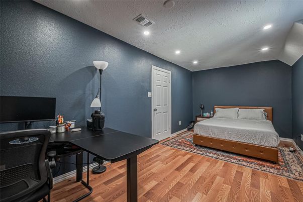 Bedroom, Home Office, Interior, Recessed Lighting, Wood Texture Flooring