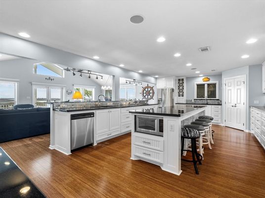 Interior, Kitchen, Living room, Recessed Lighting, Stainless Steel Appliances, Wood Texture Flooring