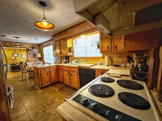 Dining room, Interior, Kitchen, Pendant Lights, Wooden Walls