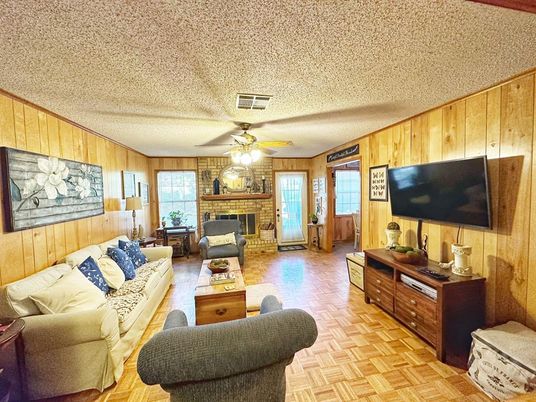 Fireplace, Interior, Living room, Stone Walls, Wood Texture Flooring, Wooden Walls