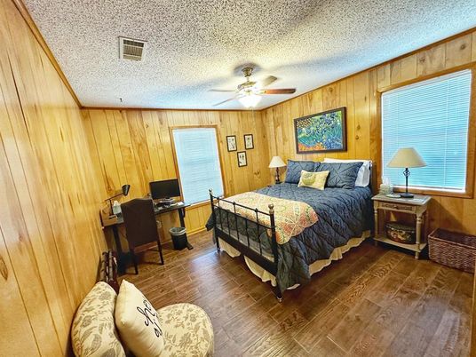 Bedroom, Home Office, Interior, Wood Texture Flooring, Wooden Walls