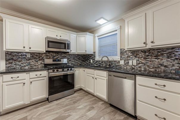 Interior, Kitchen, Stainless Steel Appliances, Wood Texture Flooring