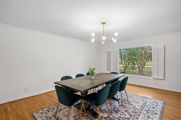 Dining room, Interior, Pendant Lights, Wood Texture Flooring