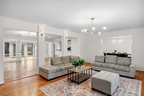 Dining room, Interior, Living room, Pendant Lights, Wood Texture Flooring
