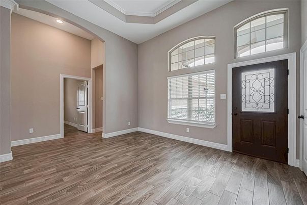 Empty room, Interior, Recessed Lighting, Wood Texture Flooring