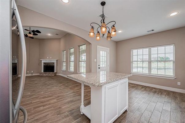 Chandelier, Fireplace, Interior, Recessed Lighting, Wood Texture Flooring