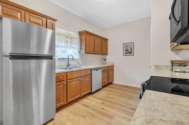 Interior, Kitchen, Stainless Steel Appliances, Wood Texture Flooring