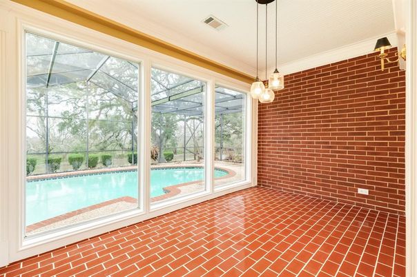 Glass Ceilings, Interior, Pendant Lights, Pool, Stone Walls, Sun Room