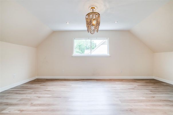 Chandelier, Empty room, Interior, Recessed Lighting, Wood Texture Flooring