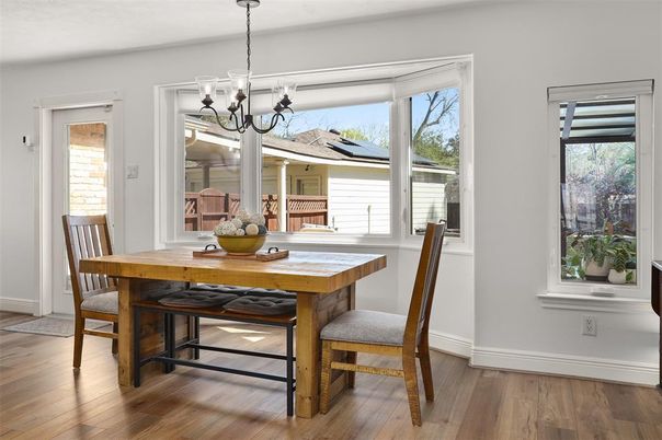 Chandelier, Dining room, Interior, Wood Texture Flooring