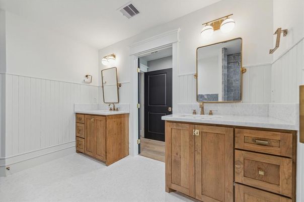 Bathroom, Dual Sink Vanities, Interior, Wood Texture Flooring