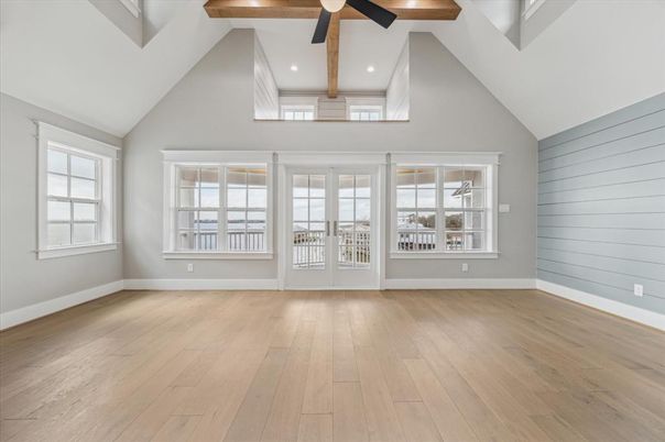 Empty room, Interior, Recessed Lighting, Wooden Beams, Wood Texture Flooring