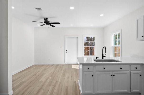 Interior, Kitchen, Recessed Lighting, Wood Texture Flooring