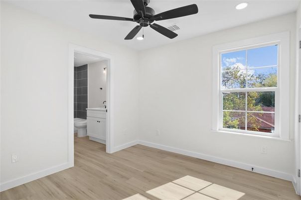 Bathroom, Empty room, Interior, Recessed Lighting, Wood Texture Flooring