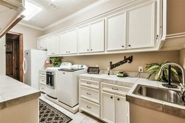 Interior, Kitchen, Tile Countertops, Washer