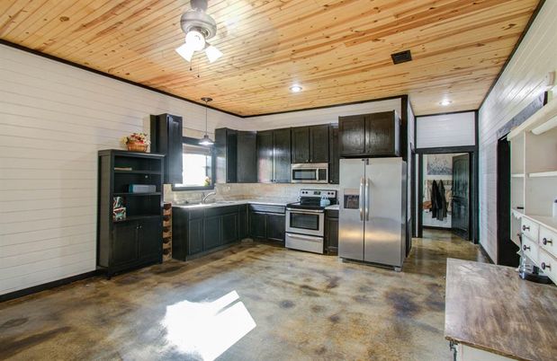 Interior, Kitchen, Recessed Lighting, Stainless Steel Appliances, Wooden Ceilings