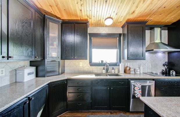 Interior, Kitchen, Stainless Steel Appliances, Wooden Ceilings, Wood Texture Flooring