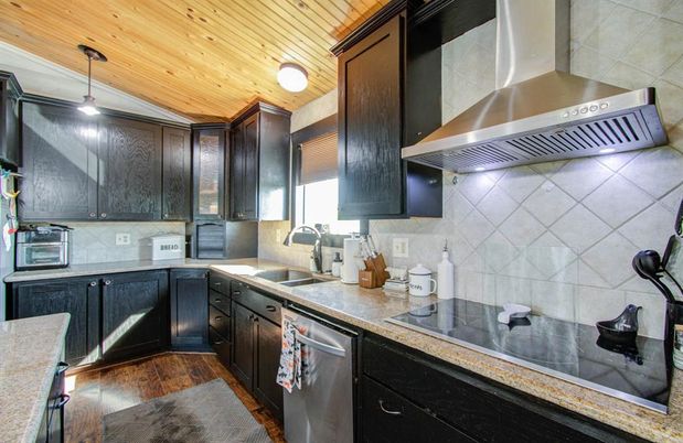 Interior, Kitchen, Pendant Lights, Wooden Ceilings, Wood Texture Flooring