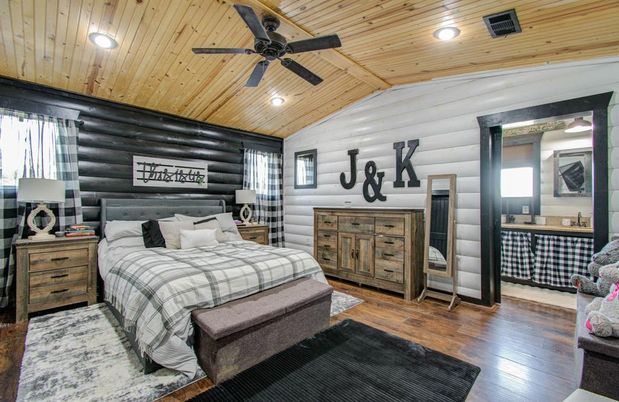 Bedroom, Interior, Recessed Lighting, Wooden Ceilings, Wood Texture Flooring, Wooden Walls