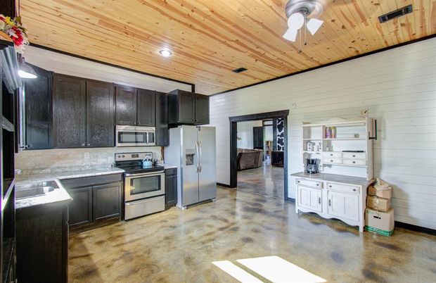 Interior, Kitchen, Recessed Lighting, Stainless Steel Appliances, Wooden Ceilings