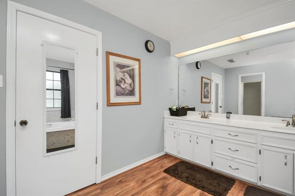 Bathroom, Dual Sink Vanities, Interior, Wood Texture Flooring