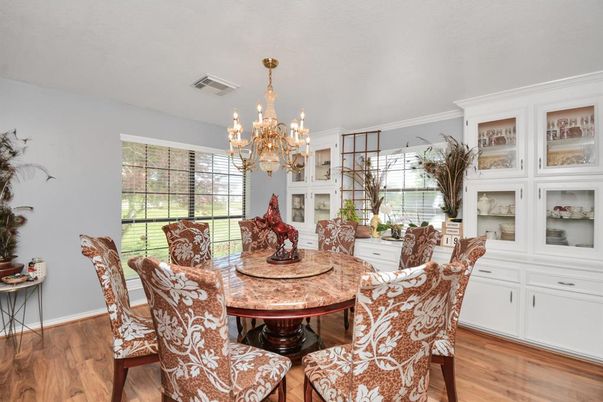 Chandelier, Dining room, Interior, Wood Texture Flooring