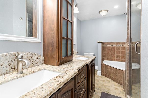 Bathroom, Dual Sink Vanities, Glass Shower, Interior, Recessed Lighting