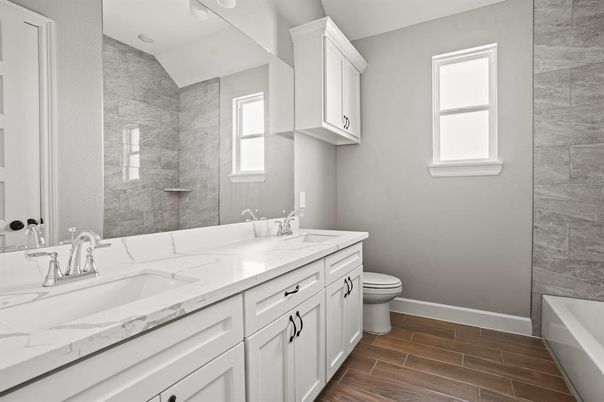 Bathroom, Dual Sink Vanities, Interior, Wood Texture Flooring