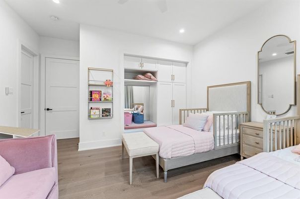 Bedroom, Interior, Recessed Lighting, Wood Texture Flooring