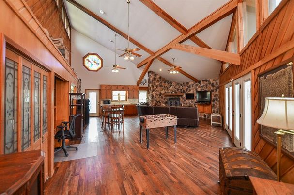 Interior, Stone Walls, Wooden Beams, Wood Texture Flooring