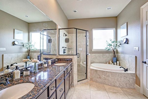 Bathroom, Dual Sink Vanities, Glass Shower, Interior, Recessed Lighting