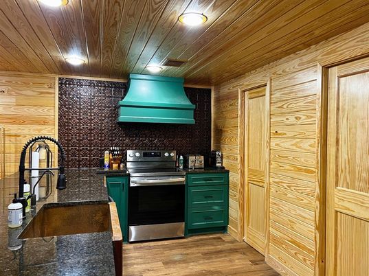 Interior, Kitchen, Stainless Steel Appliances, Wooden Ceilings, Wood Texture Flooring, Wooden Walls