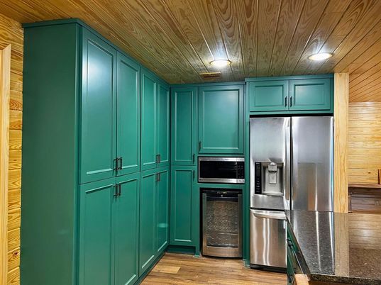 Interior, Kitchen, Stainless Steel Appliances, Wooden Ceilings, Wood Texture Flooring, Wooden Walls