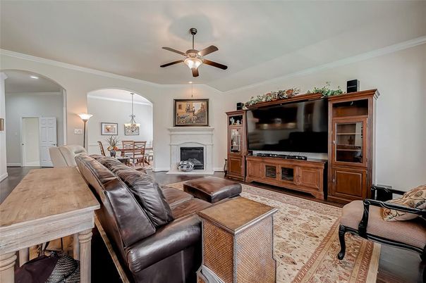 Dining room, Fireplace, Interior, Living room, Pendant Lights