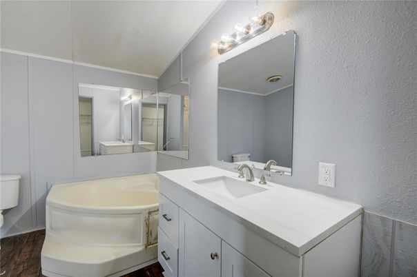 Bathroom, Dual Sink Vanities, Interior, Wood Texture Flooring