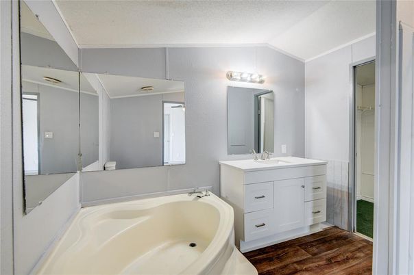 Bathroom, Dual Sink Vanities, Interior, Wood Texture Flooring
