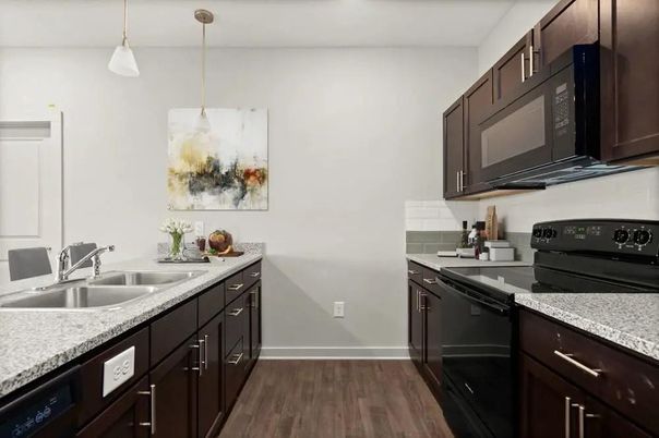 Interior, Kitchen, Pendant Lights, Wood Texture Flooring